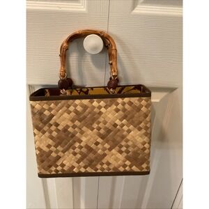Vintage Nani Lahala Handmade purse handbag Hawaii natural fiber woven Bamboo 60s